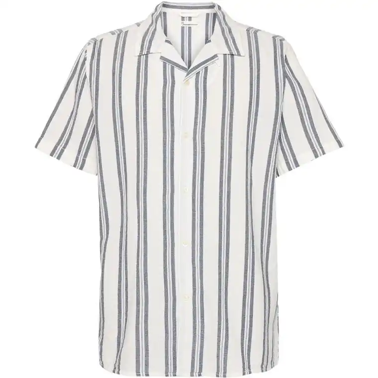 KnowledgeCotton Apparel Box Sl Striped Cotton Shirt Blue Stripe Erbjudande