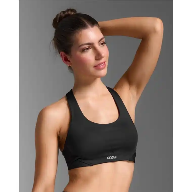 2XU Aero Mesh Medium Impact Bra Black/Silver Reflective Rabatter