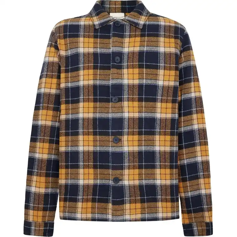 Expressleverans KnowledgeCotton Apparel Organic Cotton Flannel Overshirt GOTS Navy Check