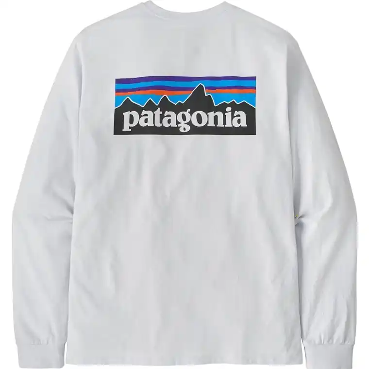 Begränsat antal Patagonia P-6 Logo LS Responsibili-Tee Men White
