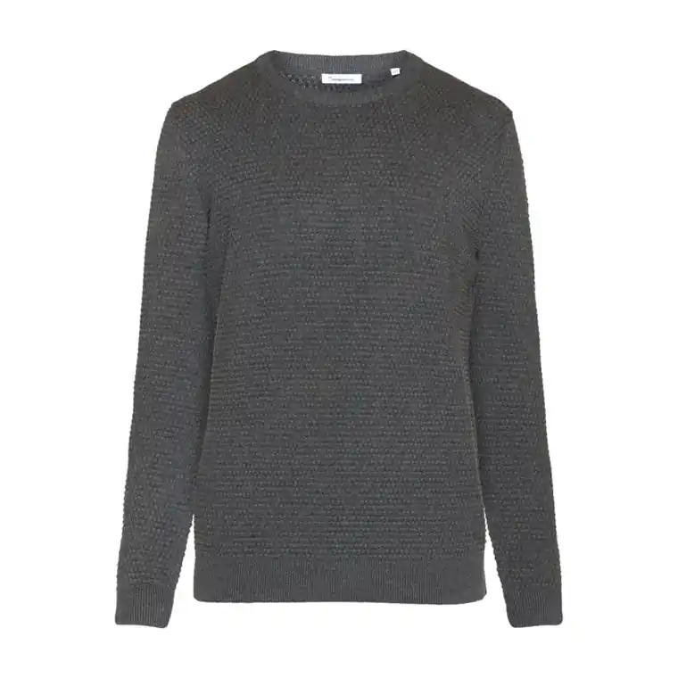 Fynd KnowledgeCotton Apparel Vagn Regular Bubble Knit Crew Neck Dark Grey Melange