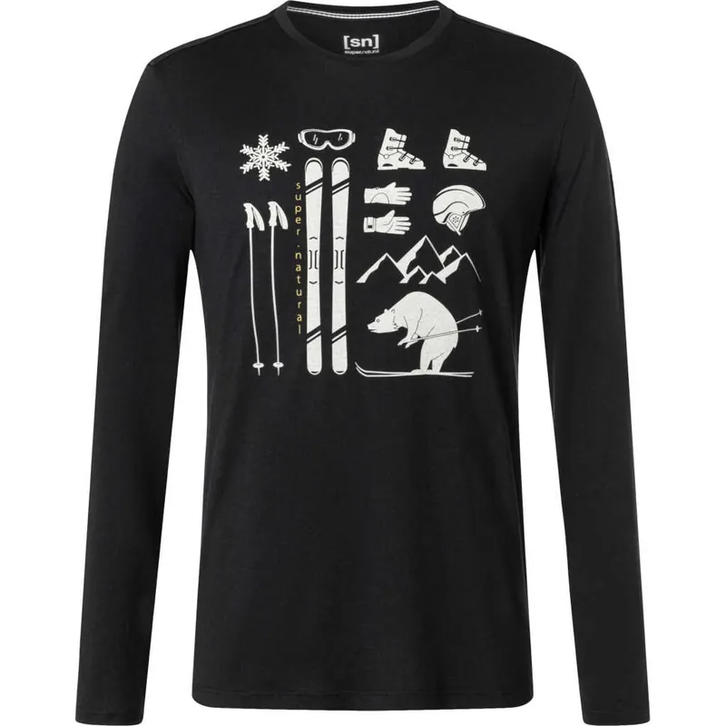I lager super.natural Men's Skiing Bear Long Sleeve Jet Black/Feather Grey/Gold Flake