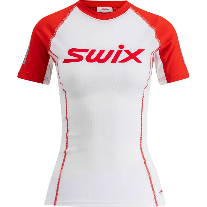 Swix Women's Roadline RaceX Short Sleeve Bright White/Fiery Red Begränsat erbjudande