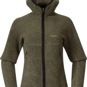 Bergans Women's Vaagaa Merino Terry Midlayer Hoodie Green Mud Fri frakt