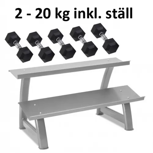 Erbjudandepris Gummi / Kromhantel HEX Master Fitness 2-20kg inkl. ställ