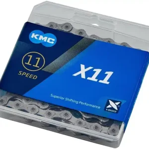 KMC X11 Chain 11-speed Silver/Grey KMC X11 är en mångsidig och robust kedja för 11-växlade cyklar. Den är känd för sin höga kompatibilitet och smidiga kraftöverföring oavsett terräng.Designad för 11-växlade växelsystem Trygg betalning
