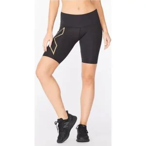 Beställ nu 2XU Löparbyxor Light Speed Mid-Rise Compression Shorts Dam Black/Gold Reflective